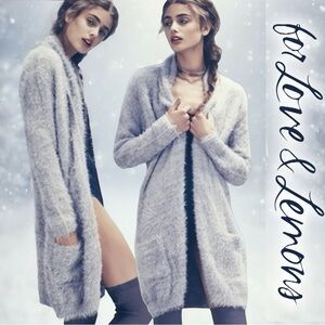 For Love and Lemons Lavender Long Fuzzy Cardigan